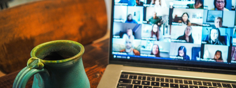 Zoom call grid with multiple participants in virtual meeting